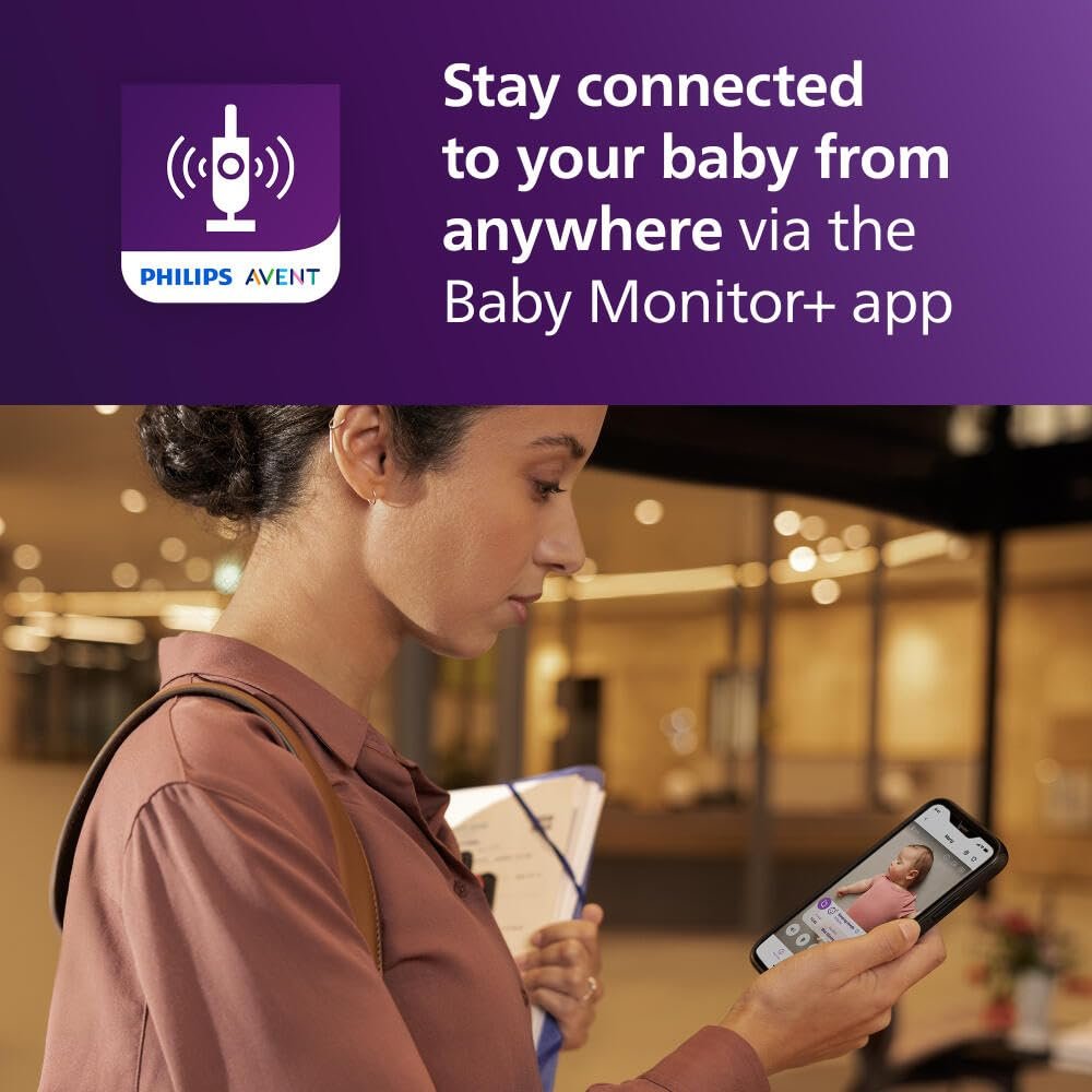 Philips Avent Premium Connected Baby Monitor, with 1080p Camera and App, SenseIQ Sleep and Breathing Rate Tracking, Cry Detection and Translation, Day and Night View, Two-way True Talk Back, SCD973/37
