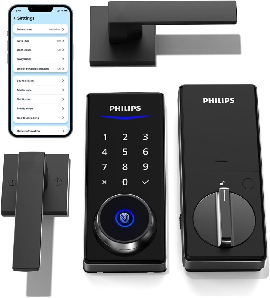 Philips Smart Lock with Handles, Keyless Entry Door Lock Set, Smart Door Lock with 2 Level Handles, Digital Keypad Deadbolt for Front Door, App Unlock, Fingerprint Unlock, PIN Code Unlock, Auto Lock
