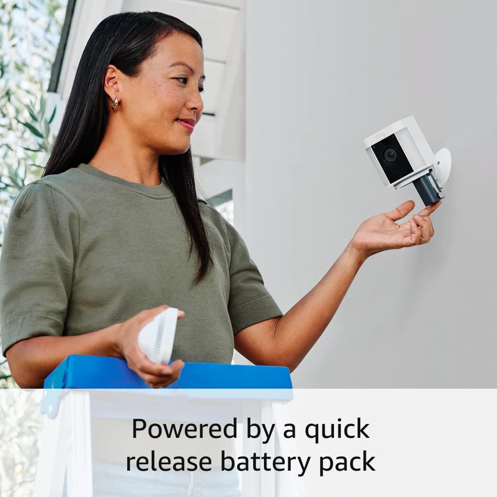 Ring Spotlight Cam Plus Battery with All-new Ring Indoor Cam, White