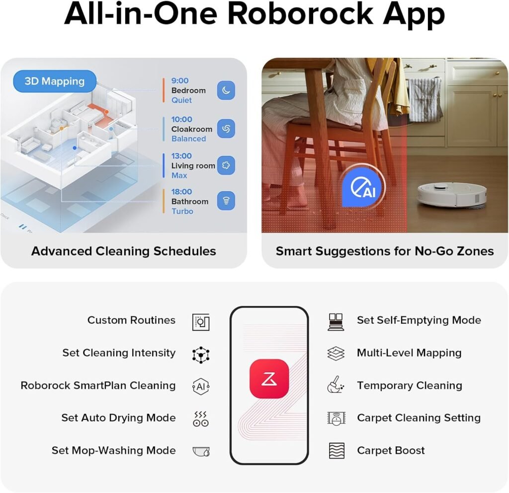 roborock Qrevo S Robot Vacuum and Mop, Self-Drying, Auto Mop Washing, 7000Pa Suction, Self-Emptying  Refilling, 10mm Mop Lifting, 200RPM Spinning Mops, Smart Obstacle Avoidance, White