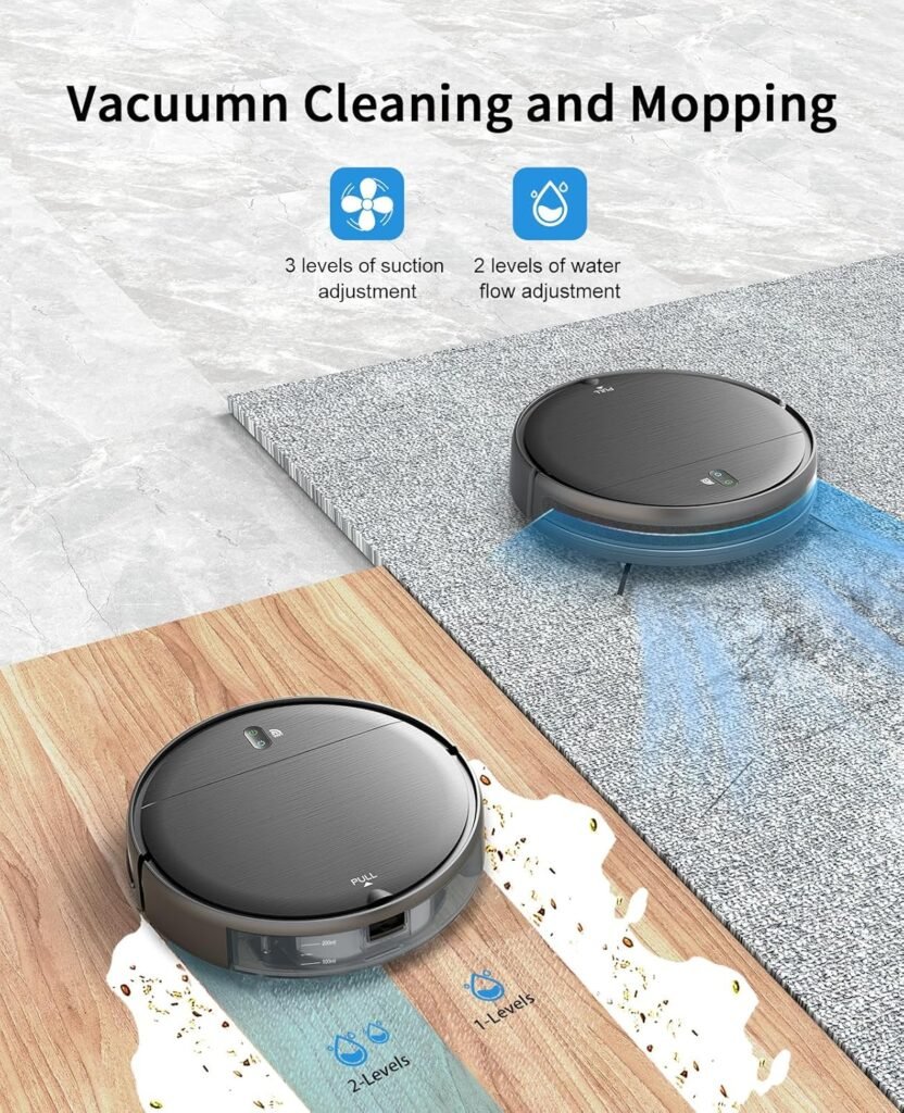 Robot Vacuum and Mop Combo, 2 in 1 Mopping Robot Vacuum Cleaner with Schedule, Wi-Fi/Voice/App, Strong Suction, Ease of Use, Self-Charging Robotic Vacuum, Slim, Ideal for Hard Floor, Pet Hair, Carpet