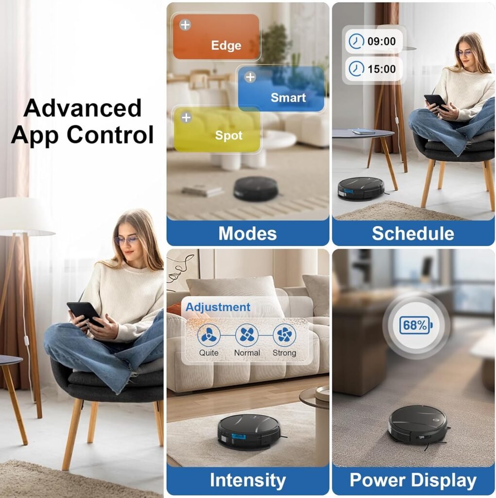 Robot Vacuum and Mop Combo,4200Pa Powerful Robotic Vacuum Cleaner with Self-Charging, Home Automatic Robot Aspiradora for Hardwood Floor, Low Carpet, Pet Hair, AppVoiceRemote Control