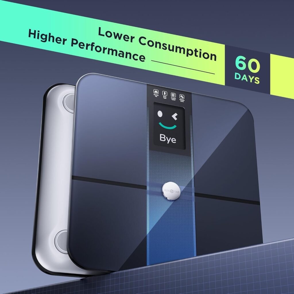 Runstar Smart Scale for Body Weight and Fat Percentage FSA HSA Eligible, 3.5 TFT Color Display High Precision Digital Bathroom Scale BMI Heart Rate 22 Body Composition Analyzer Sync with Fitness App