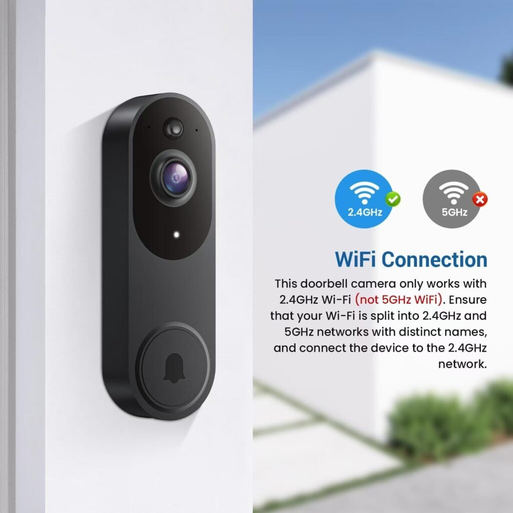 Smart Video Doorbell Camera Wireless, AI Human Detection and Instant Alerts, Night Vision, 2-Way Audio, Battery Powered, Cloud Storage Sold Seperately, 2.4G WiFi (Chime not Included)