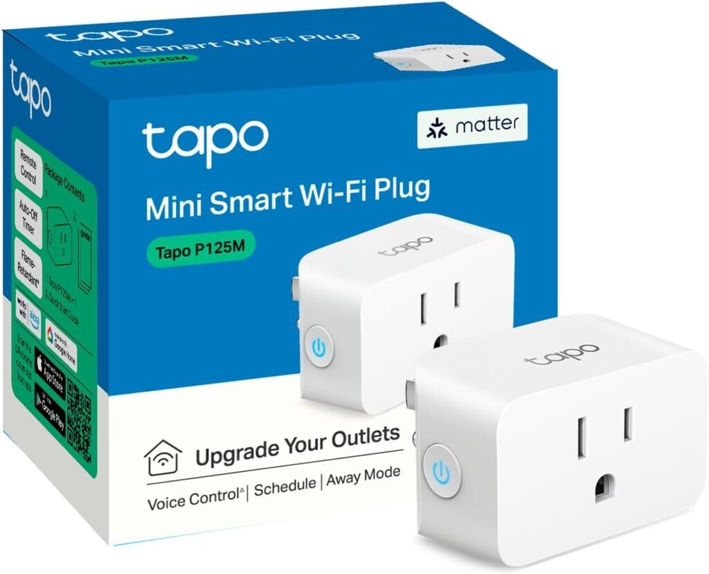 TP-Link Tapo Matter Compatible Smart Plug Mini, Compact Design, 15A/1800W Max, Super Easy Setup, Works with Apple Home, Alexa  Google Home, UL Certified, 2.4G Wi-Fi Only, White, Tapo P125M