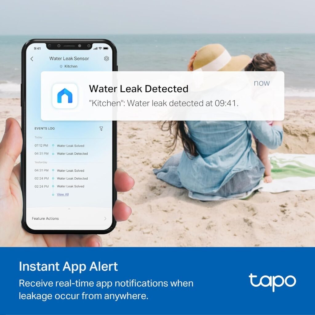 TP-Link Tapo Smart Water Leak Detector, Requires Tapo Hub, Water Leak Sensor Wi-Fi with Rapid Dripping Detection, 90dB Adjustable Alarm, App Alerts, Compatible with Alexa and Google Home Tapo T300