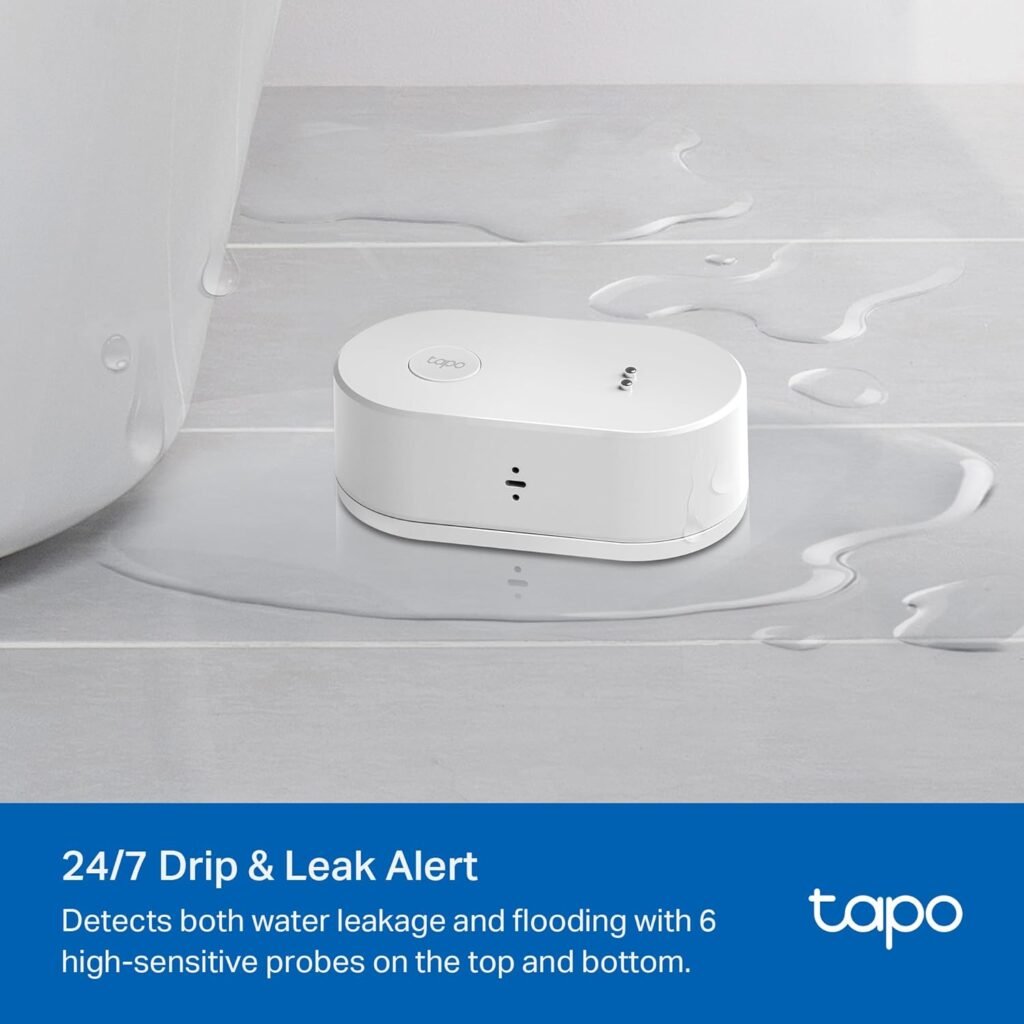 TP-Link Tapo Smart Water Leak Detector, Requires Tapo Hub, Water Leak Sensor Wi-Fi with Rapid Dripping Detection, 90dB Adjustable Alarm, App Alerts, Compatible with Alexa and Google Home Tapo T300