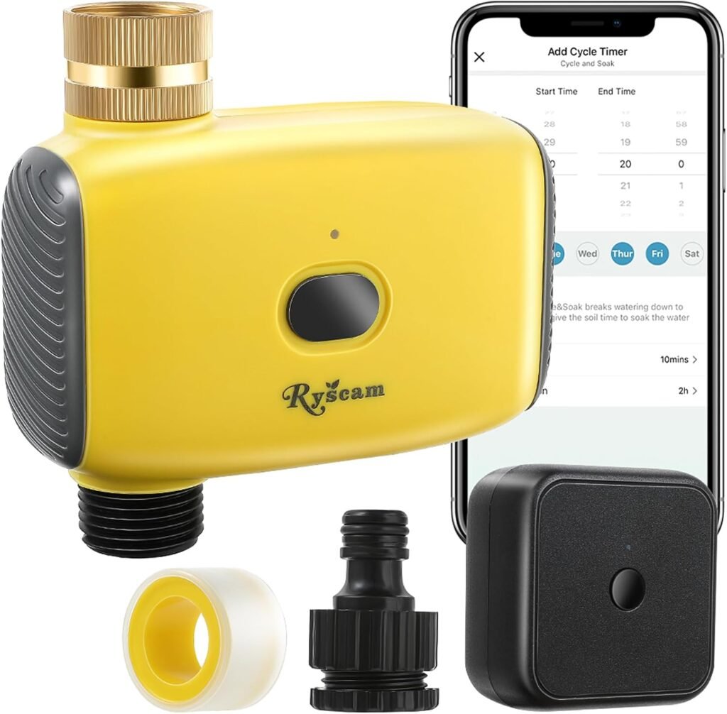 WiFi Water Timer for Garden Hose, WiFi Hub  Bluetooth Smart Sprinkler Timer, Smart Drip Irrigation System with Brass Inlet, Up to 20 Separate Watering Schedules, Compatible with Alexa  Google