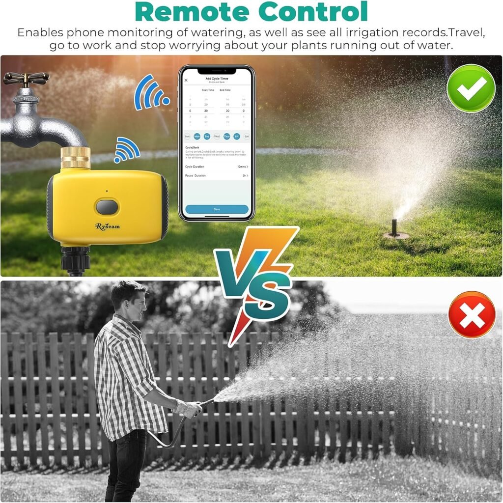 WiFi Water Timer for Garden Hose, WiFi Hub  Bluetooth Smart Sprinkler Timer, Smart Drip Irrigation System with Brass Inlet, Up to 20 Separate Watering Schedules, Compatible with Alexa  Google