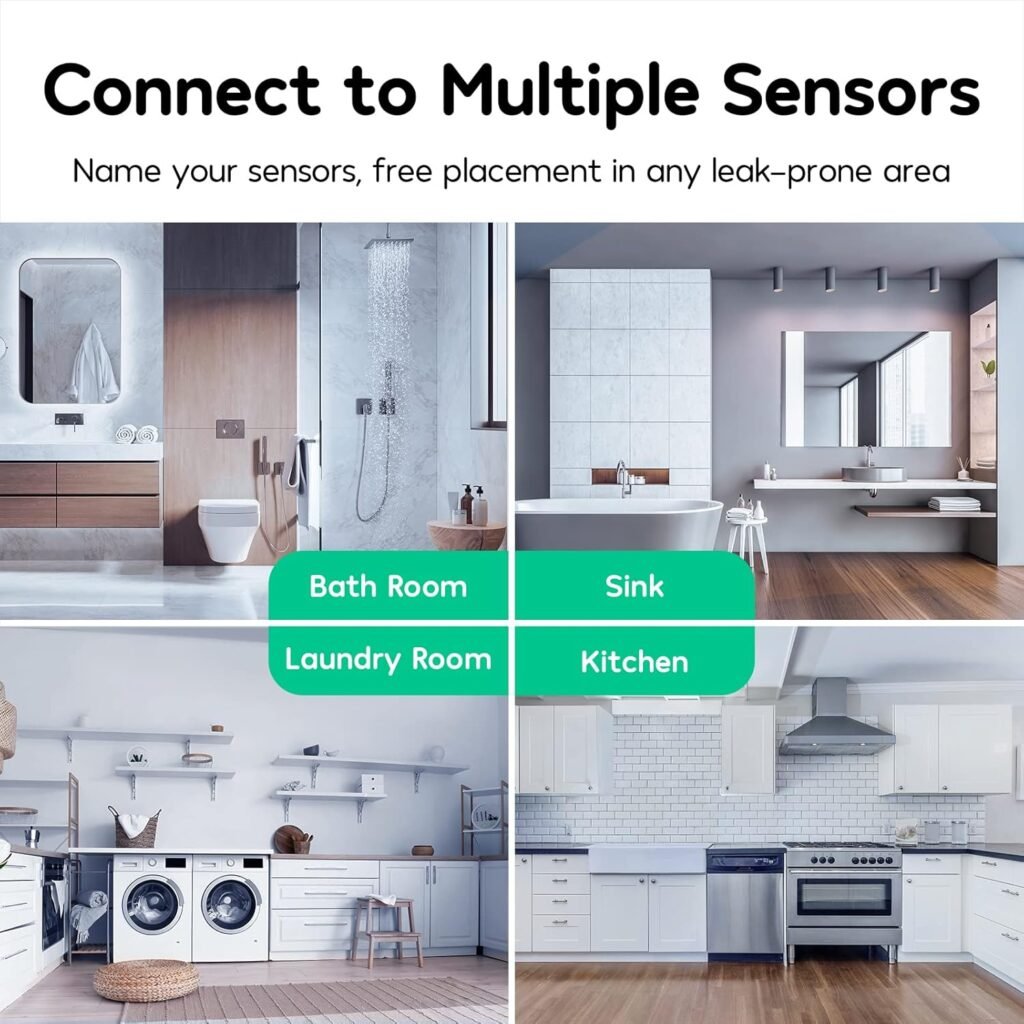 Winees WiFi Water Leak Detector, 3 Pack Water Sensors with 100dB Adjustable Alarm, Leak Alert EmailSMS Notification, 200M Transmission for Basement, Bathroom, Laundry, IFTTT, S1 Plus, 2.4G WiFi Only