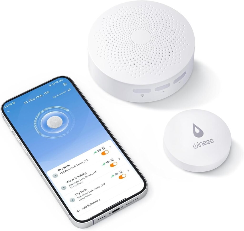 Winees WiFi Water Leak Detector, 3 Pack Water Sensors with 100dB Adjustable Alarm, Leak Alert EmailSMS Notification, 200M Transmission for Basement, Bathroom, Laundry, IFTTT, S1 Plus, 2.4G WiFi Only