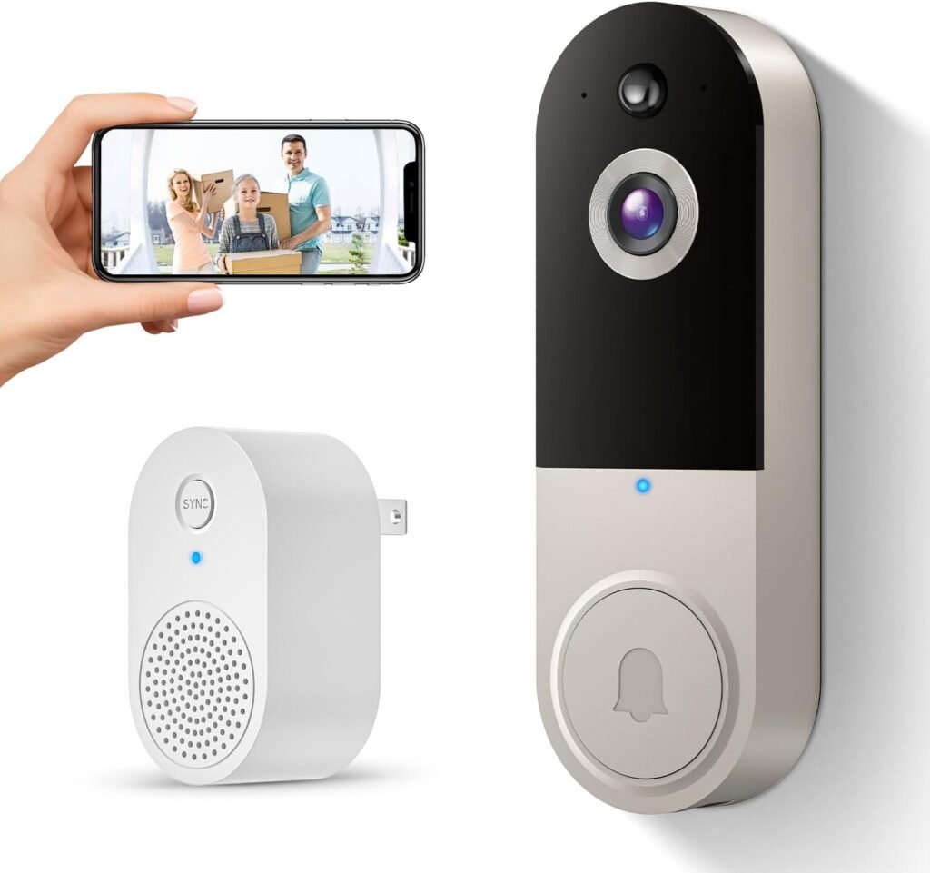 Wireless 1080p Video Doorbell Camera, AI Human Detection, Live View, 2-Way Audio Included Chime, Night Vision, 2.4G Wi-Fi, Cloud Storage, Indoor/Outdoor Surveillance Cam (Black)