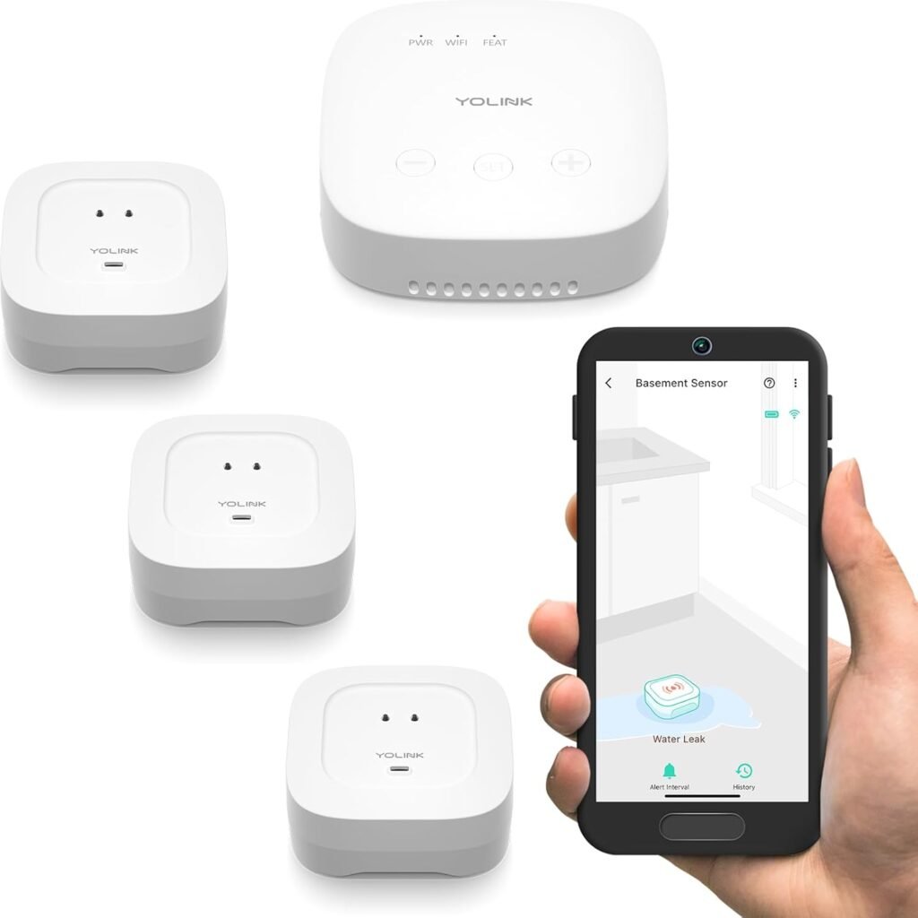 YoLink Smart Home Starter Kit: SpeakerHub  Water Leak Sensor 4 with 105dB Audio Alarm 3-Pack, SMS/Text, Email  Push Notifications, Freeze Warning, LoRa Up to 1/4 Mile Open-Air Range, w/Alexa, IFTTT