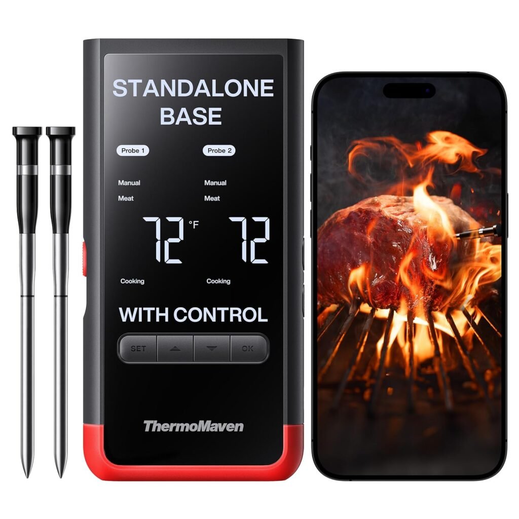 4-Probe Bluetooth Smart Wireless Meat Thermometer: Standalone Base, WiFi Unlimited Range, 6 Sensors with NIST Certified Accuracy, Ideal for Kitchen, BBQ, Grill, Oven, Smoker, Rotisserie