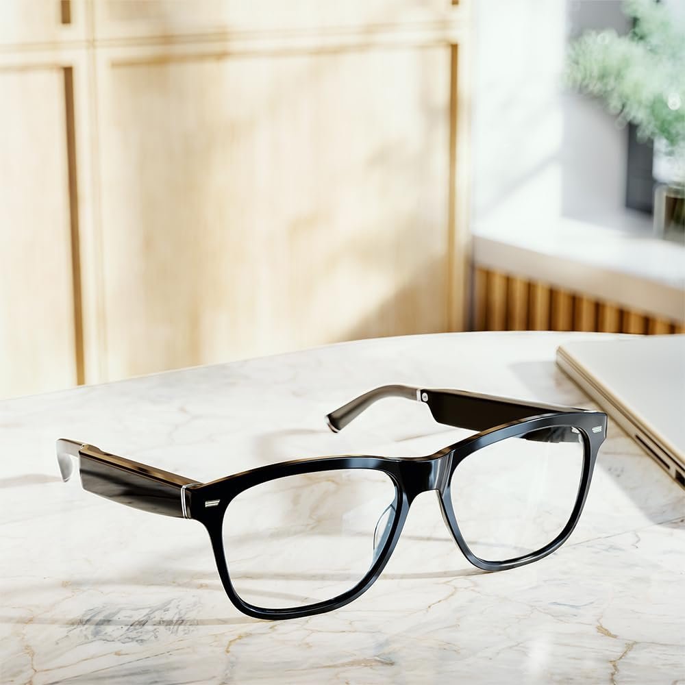 Amazon Echo Frames (newest model), Smart glasses with Alexa, Square frames in Classic Black with blue light filtering lenses