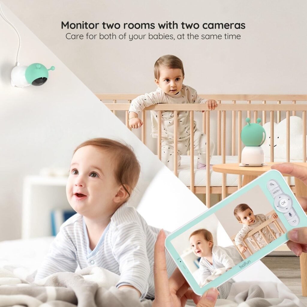 BOIFUN 2K 5 Video Baby Monitor WiFi, 360 View Baby Camera with Night Light, Via Smartphone App and Screen Control, AI Motion  Sound Detection, Auto Tracking, Two-Way Talk,3000mAh Battery