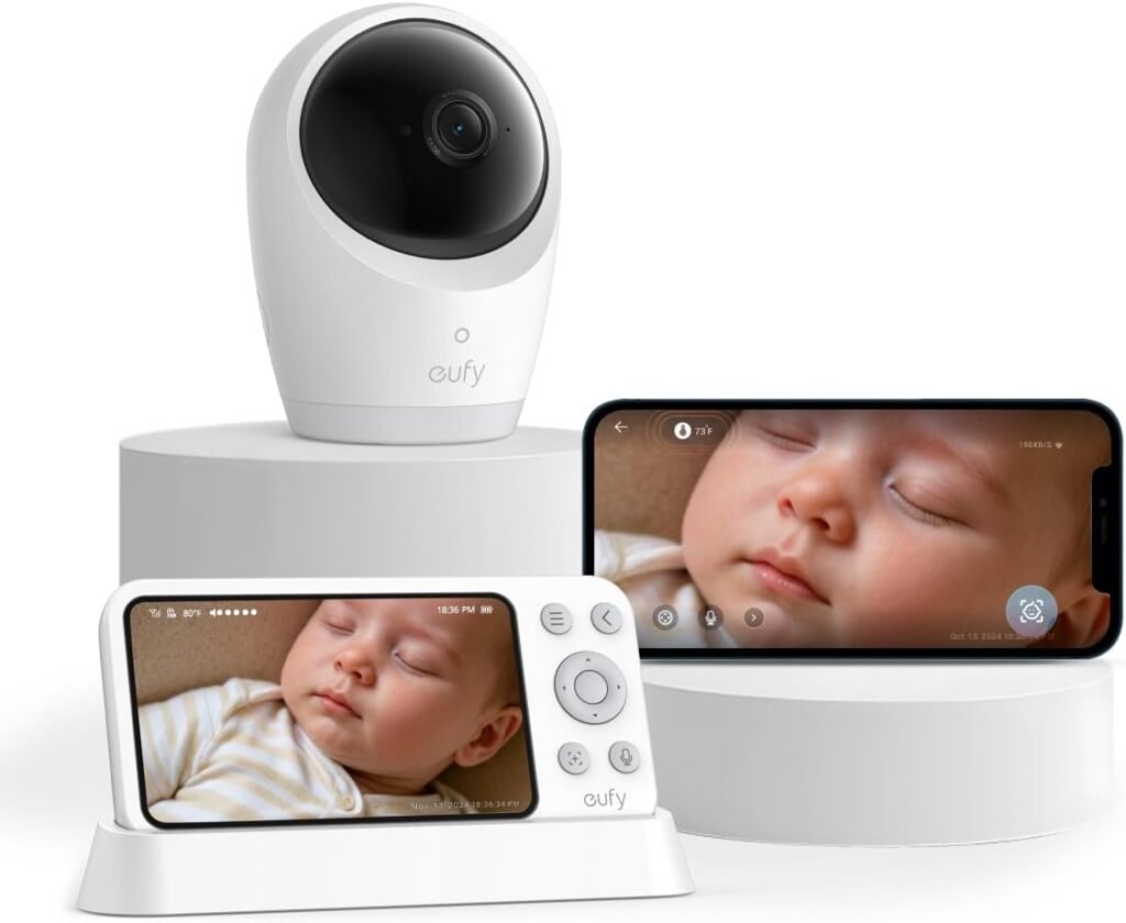 eufy Baby Monitor E21 with 4K UHD Camera, 5 720p Display, Hybrid Wi-Fi and No Wi-Fi Connection, App and Monitor Control, Pan-Tilt, 8× Zoom, Portable Camera with Built-in Battery, ANR, Smart Alerts