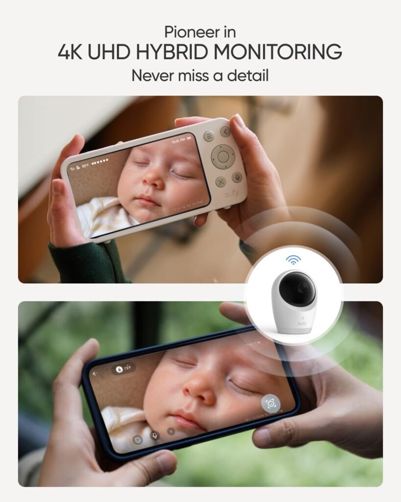 eufy Baby Monitor E21 with 4K UHD Camera, 5 720p Display, Hybrid Wi-Fi and No Wi-Fi Connection, App and Monitor Control, Pan-Tilt, 8× Zoom, Portable Camera with Built-in Battery, ANR, Smart Alerts