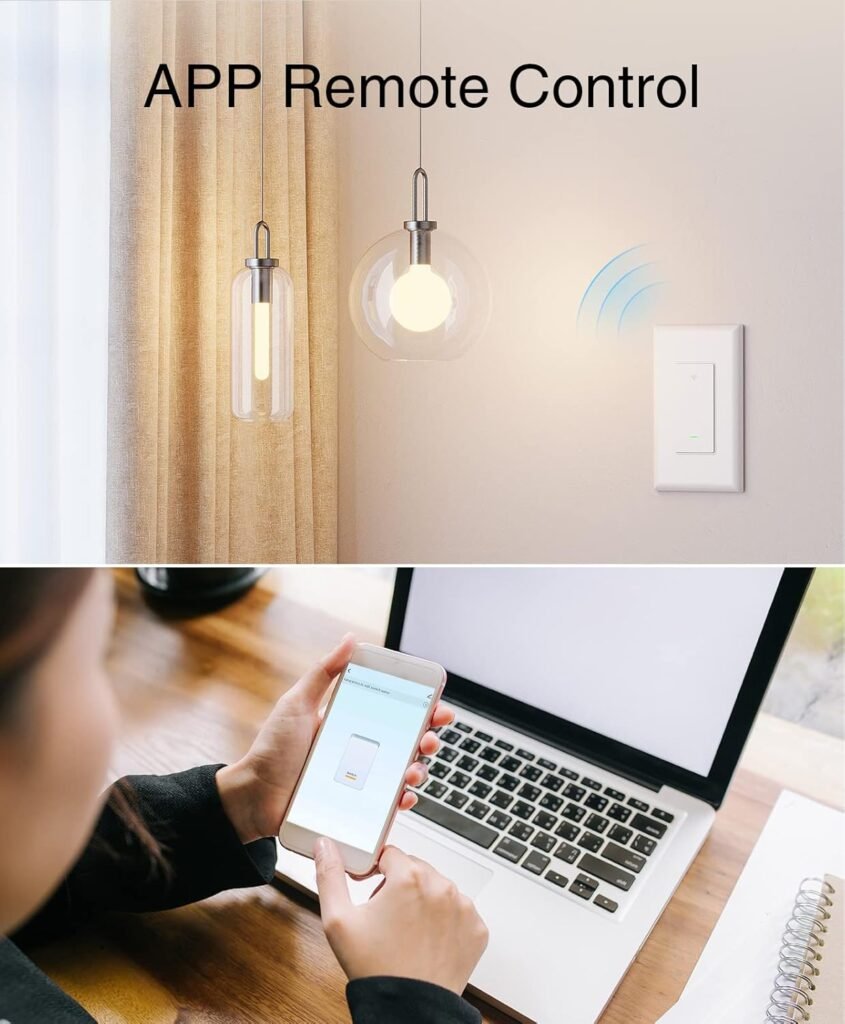 GHome Smart Switch,Smart Wi-Fi Light Switch for Lights Works with Alexa and Google Home 2.4Ghz, Single-Pole,Neutral Wire Required,UL Certified,Voice Control (4 Pack)