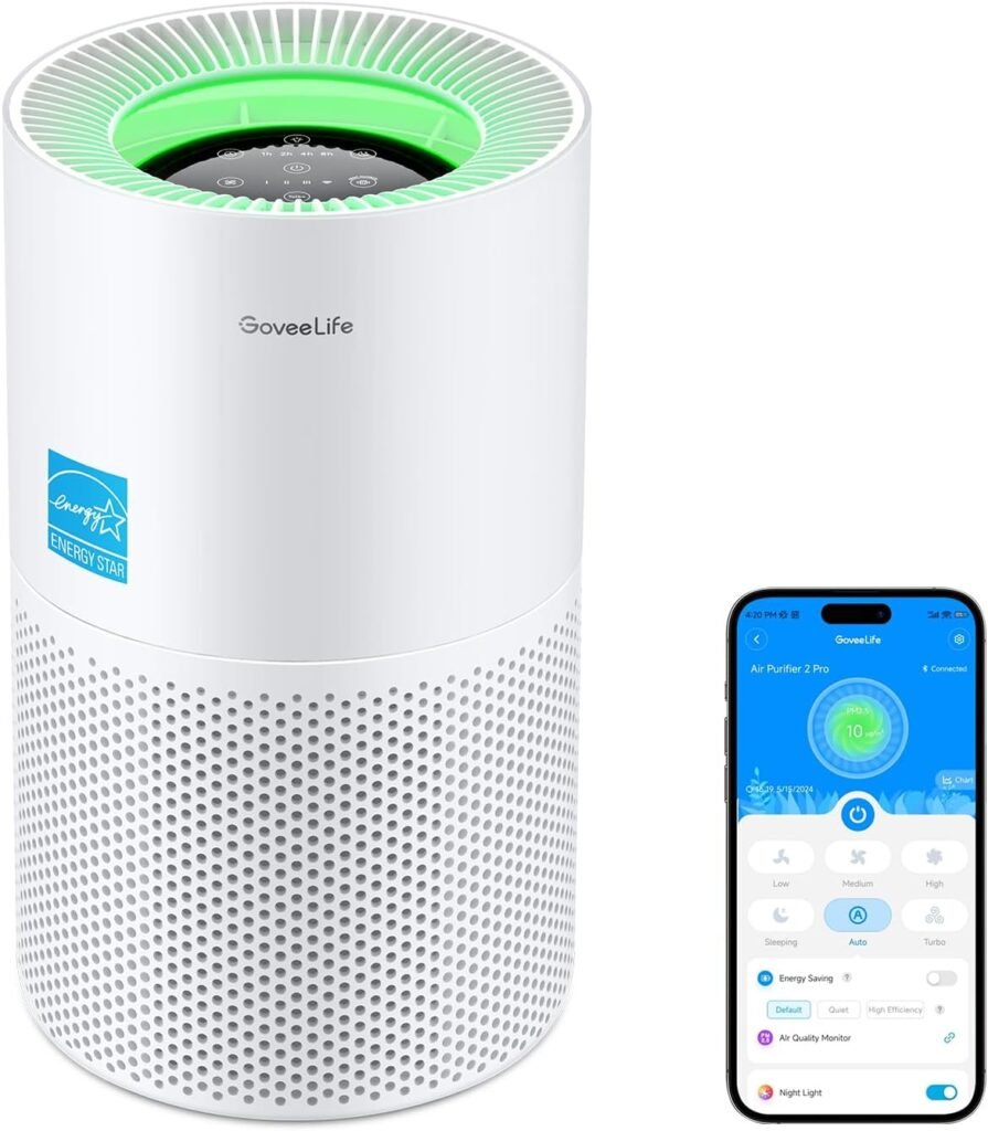 GoveeLife Smart Air Purifier for Homes and Large Rooms with Detachable Pre-filter, Covers up to 1162ft², HEPA Sleep Mode, App  Alexa Control for Pet Hair, Pollen, Dust, and Smoke