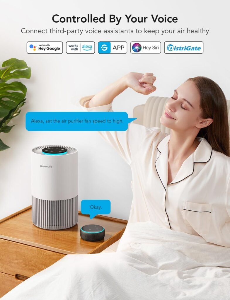 GoveeLife Smart Air Purifiers for Bedroom, HEPA Portable Filter Cleaner with WiFi Alexa Control for Pet Hair Odors Pollen Smoke, 24dB Quiet Air Purifier with 3 Speeds, Timer, Aromatherapy for Desktop
