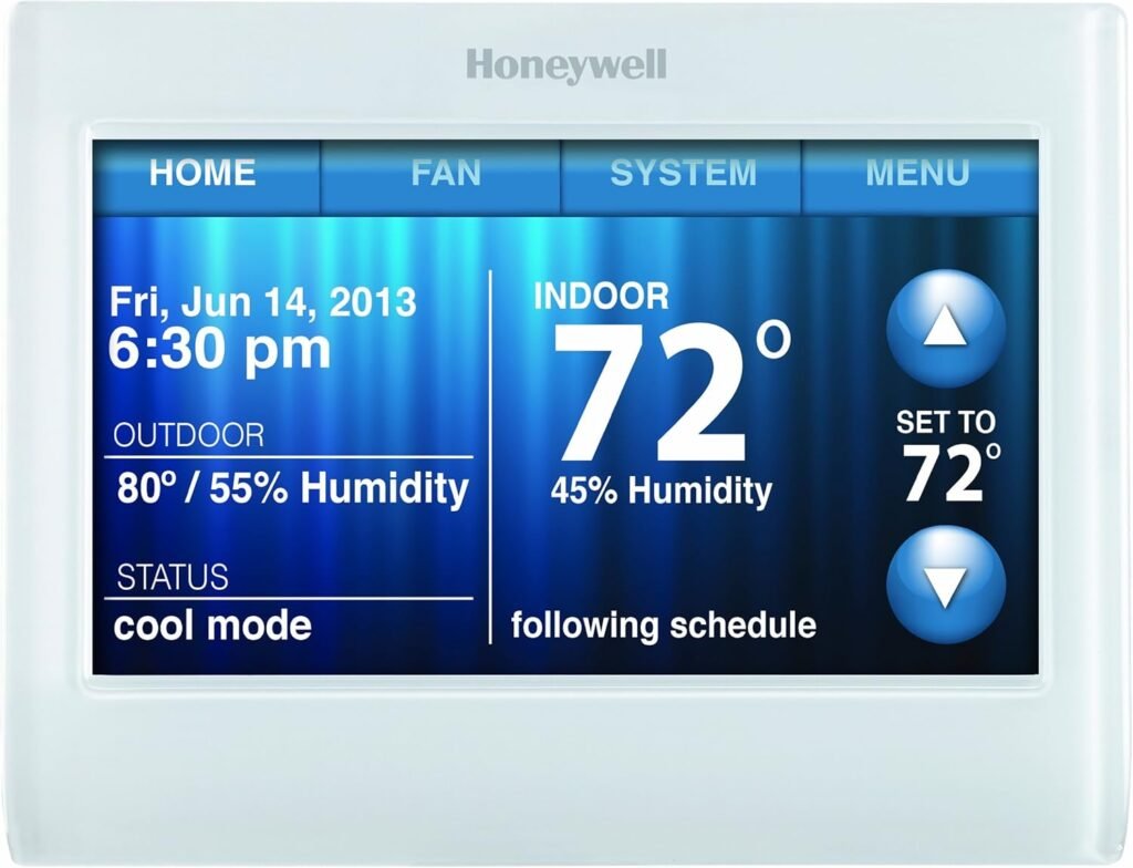 Honeywell TH9320WF5003 Wi-Fi 9000 Color Touch Screen Programmable Thermostat, 3.5 x 4.5 Inch, White, Requires C Wire