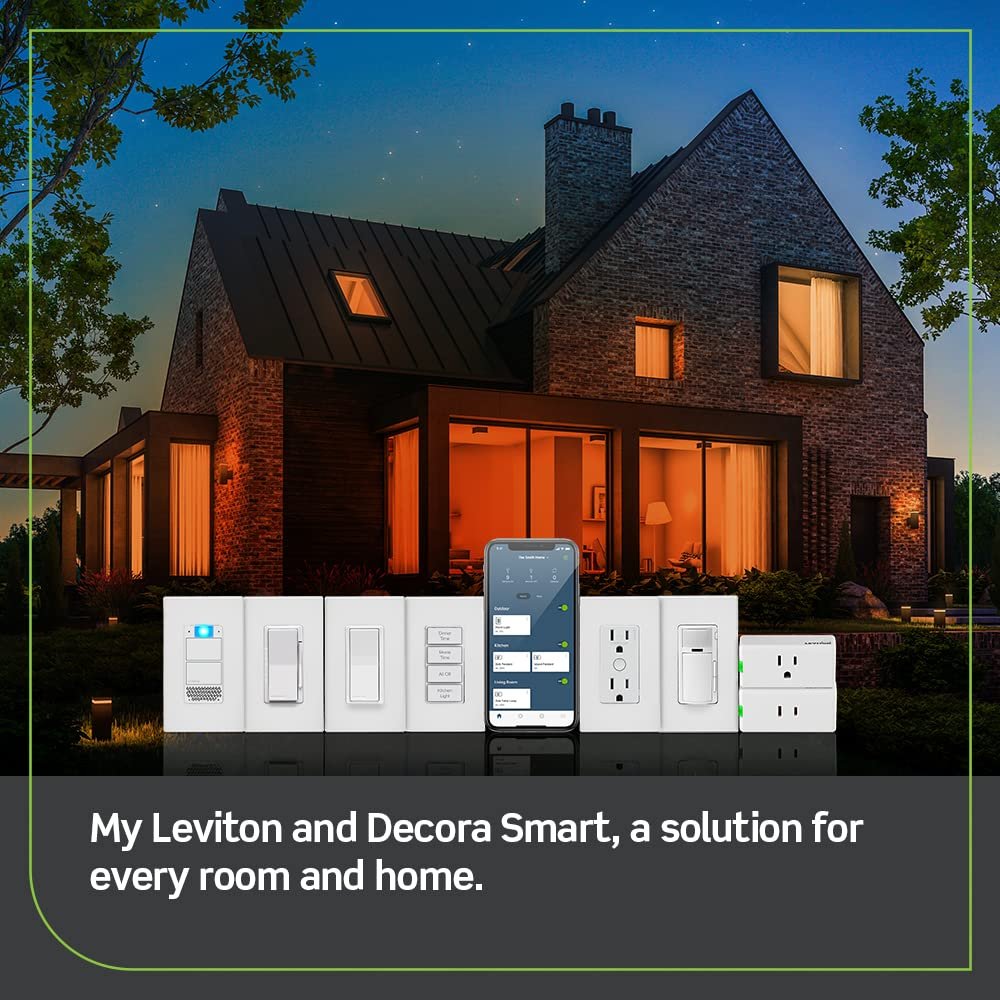 Leviton Decora Smart Switch, Wi-Fi 2nd Gen, Neutral Wire Required, Works with Matter, My Leviton, Alexa, Google Assistant, Apple Home/Siri  Wired or Wire-Free 3-Way, D215S-2RW, White