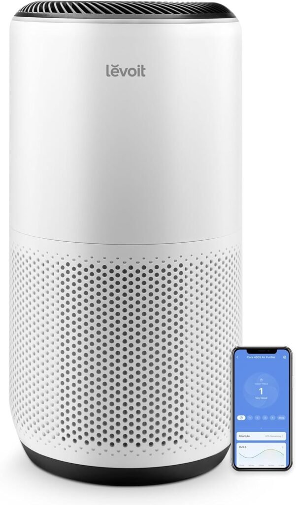 LEVOIT Air Purifiers for Home Large Room Up to 1980 Ft² in 1 Hr With Air Quality Monitor, HEPA Sleep Mode, Auto Mode, Smart WiFi, 3-in-1 Filter Captures Pet Allergies, Smoke, Dust, Core 400S-P, White