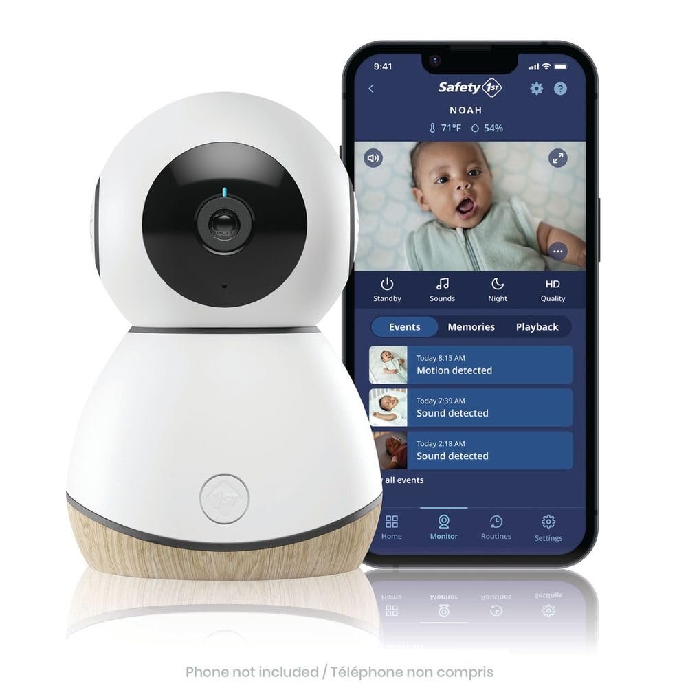 Safety 1ˢᵗ 360° Smart Baby Monitor: 1080p HD, PTZ, Day/Night Vision, Cry Detection, Two-Way Talk, Lullabies, Google Home  Amazon Alexa, Multi-Monitor, Secure Cloud/SD, iOS  Android, Echo