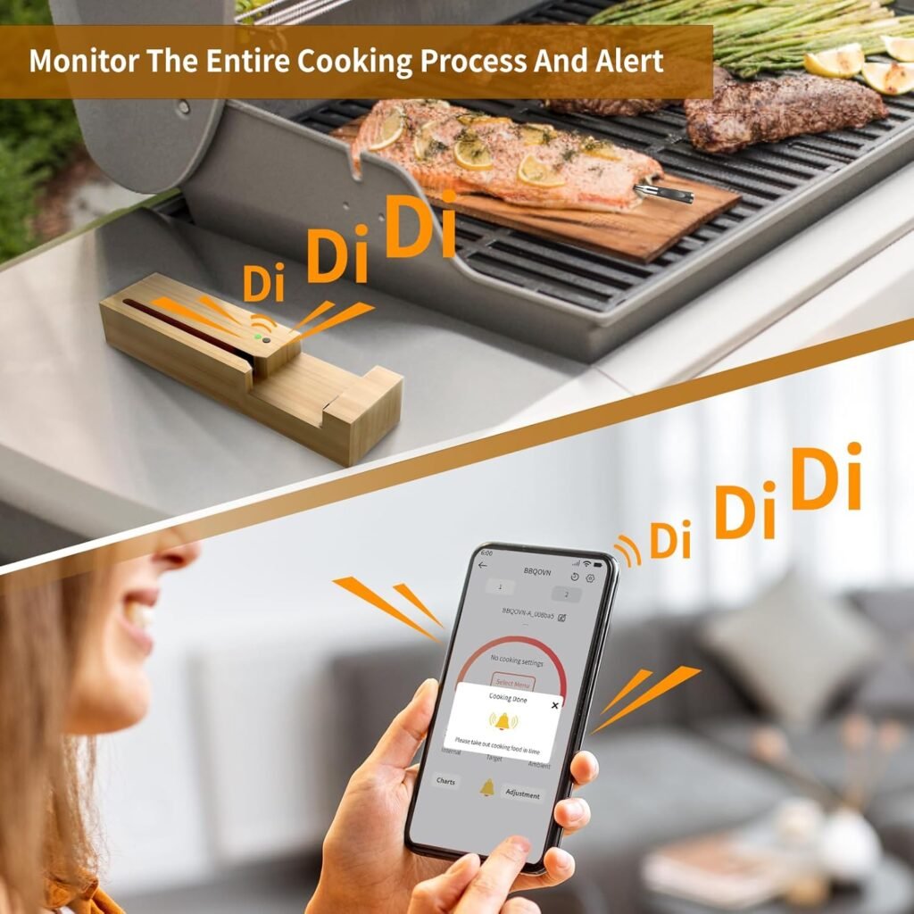 Smart Wireless Meat Thermometer 3.9mm Ultra-Thin 777FT Range Remote Bluetooth Meat Thermometer, Food Thermometer for BBQ Grill, Oven,Smoker Rotisserie | iOS  Andorid APP(1, Black, Small)
