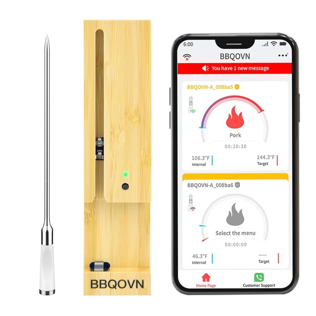 Smart Wireless Meat Thermometer 3.9mm Ultra-Thin 777FT Range Remote Bluetooth Meat Thermometer, Food Thermometer for BBQ Grill, Oven,Smoker Rotisserie | iOS  Andorid APP(1, Black, Small)
