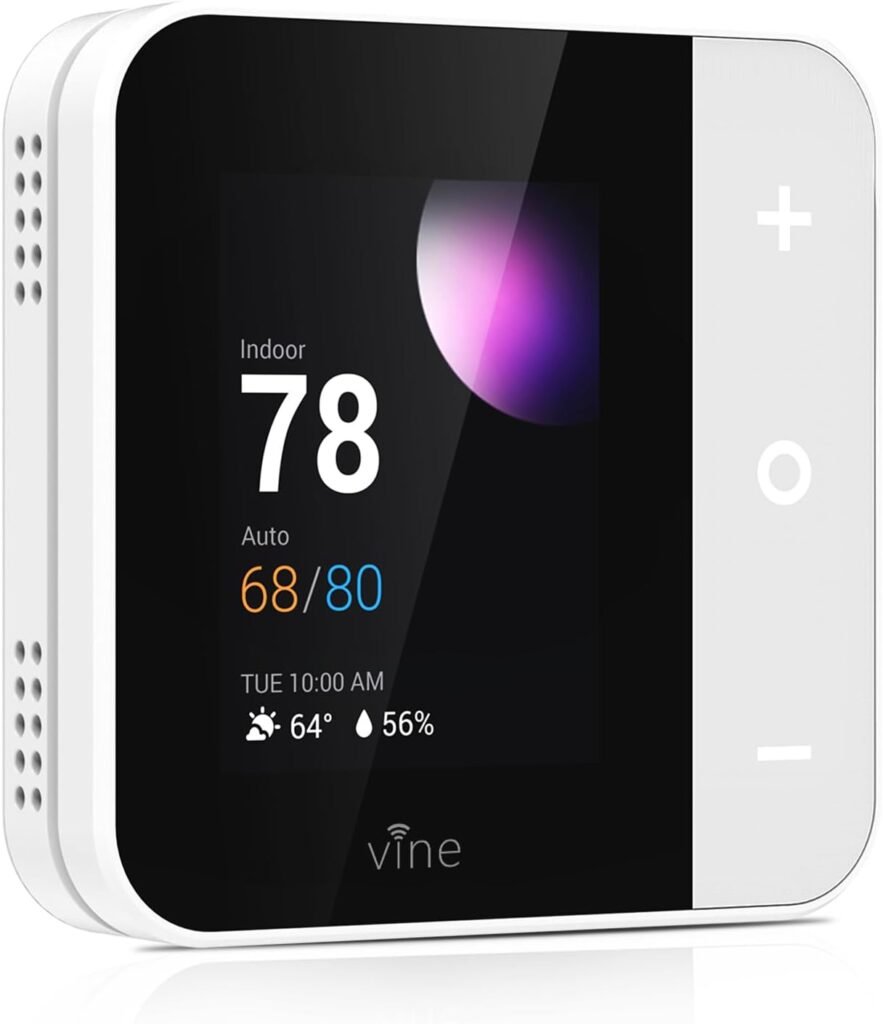 Vine Thermostat for Home with Touchscreen Color Display, WiFi Smart Thermostat Compatible with Alexa and Google Assistant, 7day/8period Programmable, Energy Saving, C-Wire Required, Screen Size 2.8