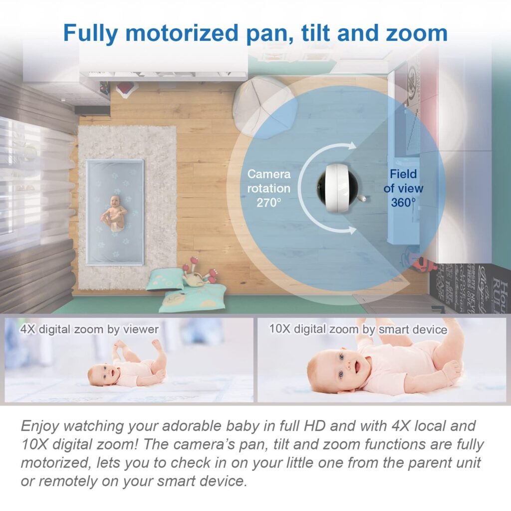 VTech RM7764-2HD 1080p Smart WiFi Remote Access 2Camera BabyMonitor, 360° PanTilt, 10X Zoom, 7” 720p HD Display  NightVision, Soothing Sounds, 2-Way Talk, TemperatureMotion Detection, iOSAndroid