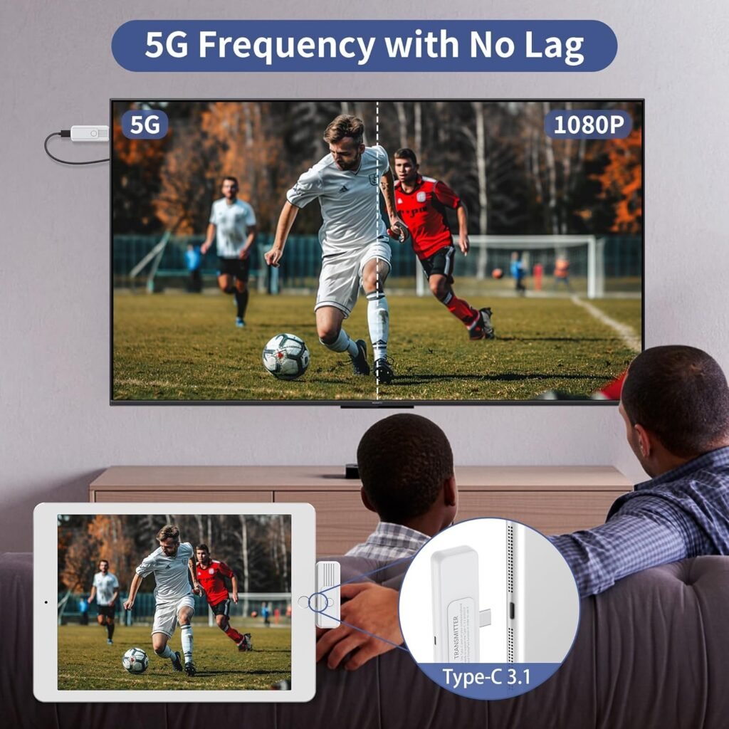 Wireless HDMI Transmitter and Receiver, Upgrade Type-C 3.1 Port Wireless Hdmi Plug  Play Portable 2.4G/5G for Streaming Video and Audio to HDTV/Projector/Monitor from Martphone/Tablet/Laptop
