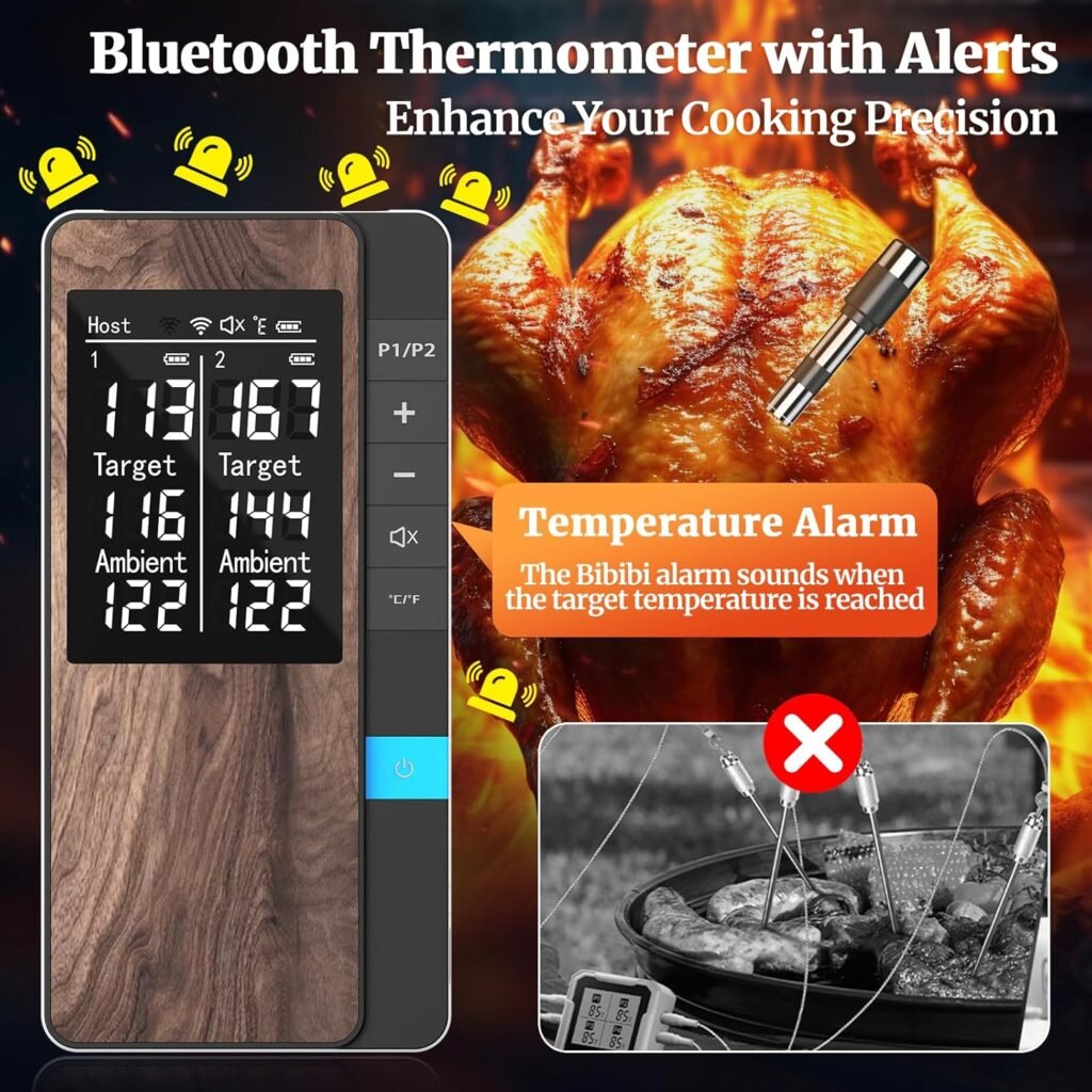 Wireless Meat Thermometer-Multi Sensors Digital Food Thermometer with Ultra-Thin Probes, AppHost Control- Accuracy Bluetooth Meat Thermometer for BBQ, Oven, Grill, Smoker