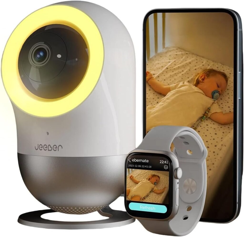 2.5K UHD Baby Monitor WiFi Smartphone, IP Camera Indoor, AI-Tailored Sleep Training, Motion  Cry Detection, Night Light, Real-Time Alerts for Smartwatch (No Subscription)