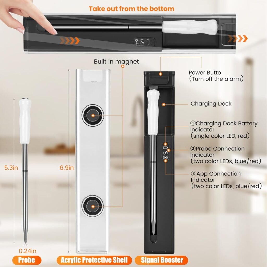 ChefLab Smart Wireless Meat Thermometer with Bluetooth  Multifunctional APP-Enabled, 500FT Bluetooth Meat Thermometer for Kitchen Cooking BBQ, Smoker, Rotisserie, Gas Oven, Grill