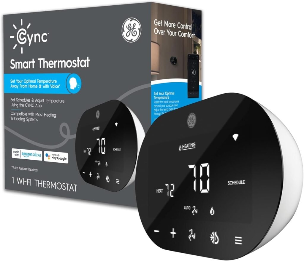 Cync GE Smart Thermostat for Home, Energy Star Certified, Smart Home Programmable WiFi Thermostat, Works with Amazon Alexa and Google Home, Digital Touch Screen, Black