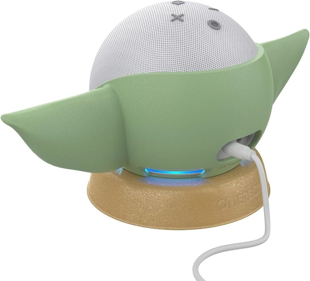 Echo Dot (5th Gen) Bundle: Echo Dot (5th Gen, 2022 release) | Glacier White, and Made for Amazon, featuring The Mandalorian Baby Grogu ™-inspired Stand