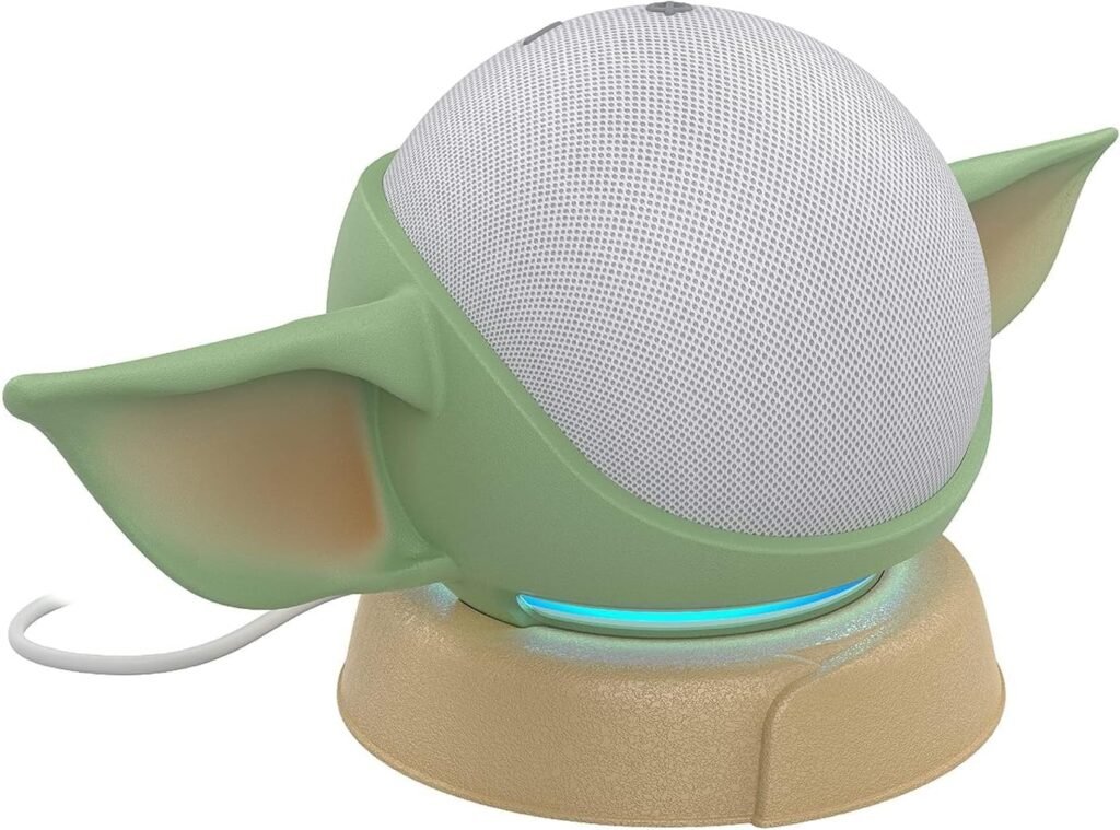 Echo Dot (5th Gen) Bundle: Echo Dot (5th Gen, 2022 release) | Glacier White, and Made for Amazon, featuring The Mandalorian Baby Grogu ™-inspired Stand