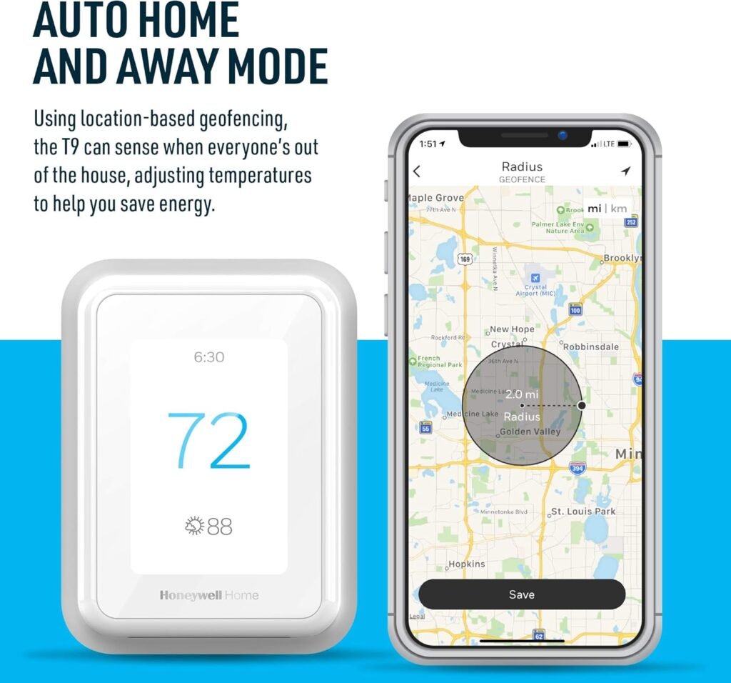 Honeywell Home T9 WIFI Smart Thermostat, Smart Room Sensor Ready, Touchscreen Display, Alexa and Google Assist