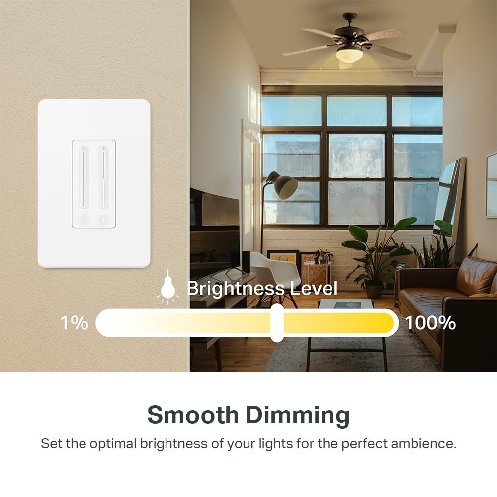 Kasa Smart Ceiling Fan Control  Dimmer Switch | Adjustable 4-Speed Fan  Brightness Control | Works w/Apple HomeKit, Alexa  Google Home | 2.4G Wi-Fi Only, Single Pole, Neutral Wire Required | KS240