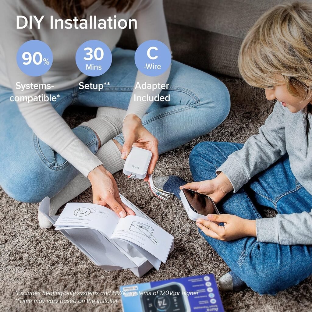 LEVOIT Smart Thermostat for Home, WiFi Programmable Digital Thermostat, Works with Alexa and Smart Sensor, Energy Saving, Large Touch Screen, C-Wire Adapter Included, DIY Install, Aura 400S, White