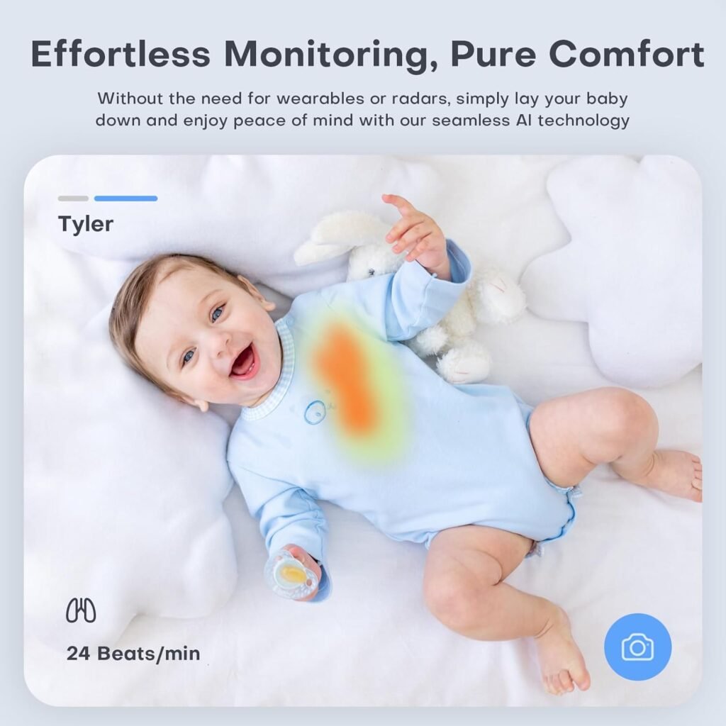 Maliton Smart Baby Monitor with Floor Stand, Baby Monitors with Camera and Audio, 2K Wi-Fi Video  Sound Camera, Sleep Cry Breathing Motion Tracker, 2-Way Audio, Night Vision AI Monitoring with App