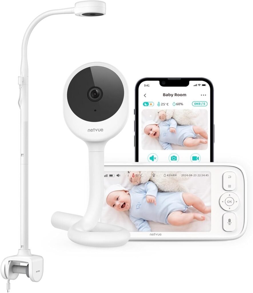 NETVUE Peekababy Baby Camera Monitor Video - Baby Monitor with Camera and Audio, 5 Display, 2-Way Talk, 4 in 1 Bracket Meets The Needs in All Scenarios, Smart Phone App, Cry Detection