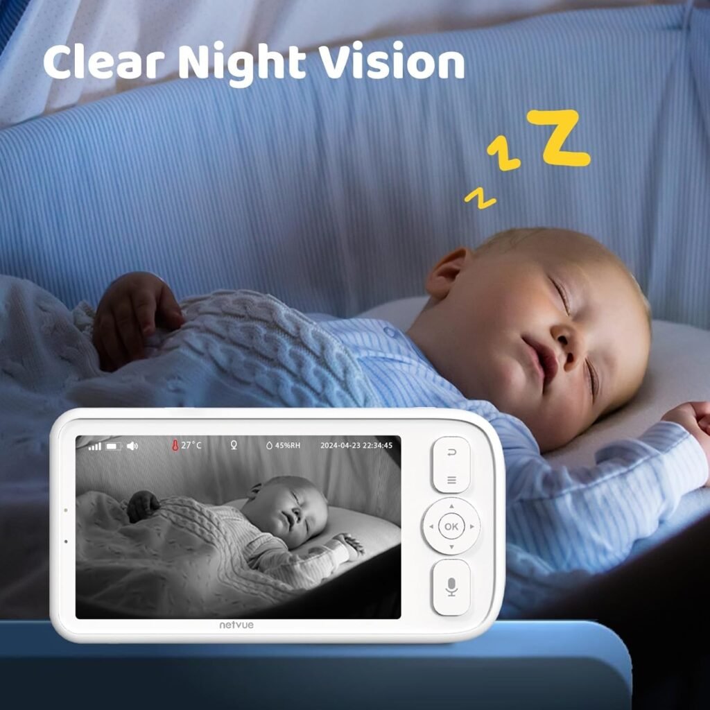 NETVUE Peekababy Baby Camera Monitor Video - Baby Monitor with Camera and Audio, 5 Display, 2-Way Talk, 4 in 1 Bracket Meets The Needs in All Scenarios, Smart Phone App, Cry Detection