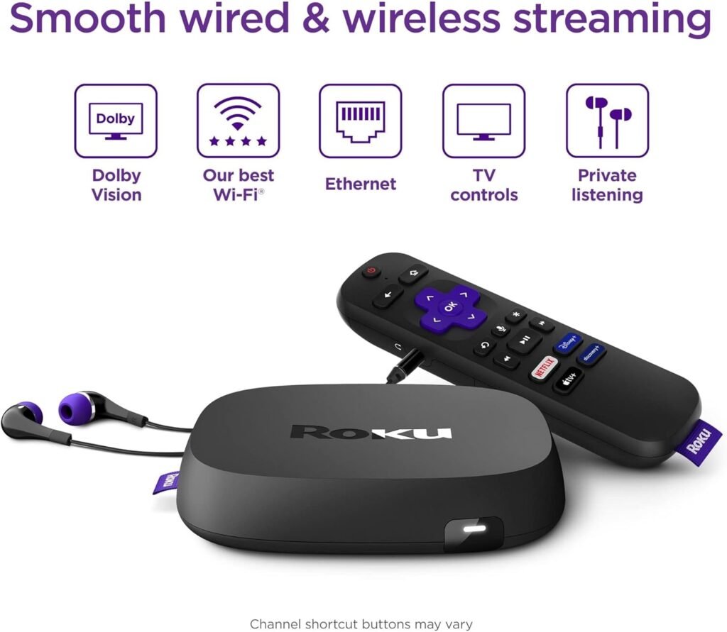 Roku Ultra LT (2023) HD/4K/HDR Dolby Vision Quad-Core Streaming Player with HDMI Cable, Headphones, Voice Remote w/ Private Listening, Ethernet