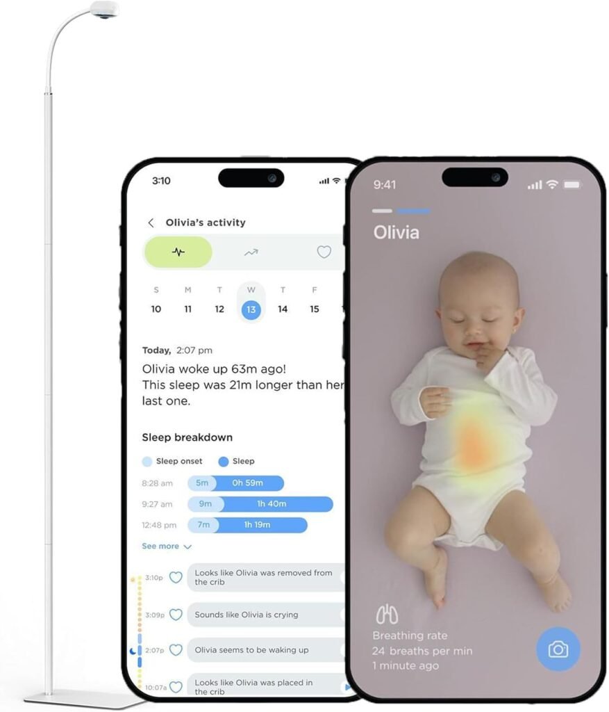 Smart Baby Camera Monitor  Floor Stand, Sensor-Free Baby Breathing Monitor, Sleep Tracker, Cry Detection, Night Vision, 2-Way Audio, AI Monitoring, WiFi Camera for Baby Room, Smartphone App