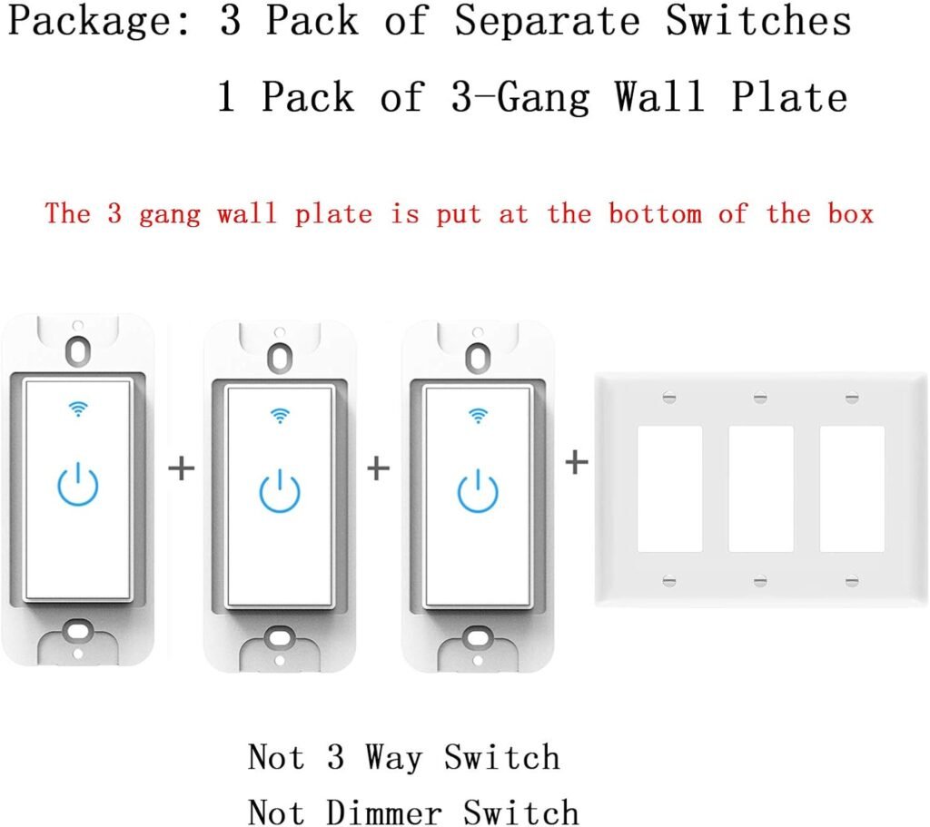 Smart Switch WiFi Light Switch 3 Gang Wireless Light Switch Compatible with Alexa and Google Home