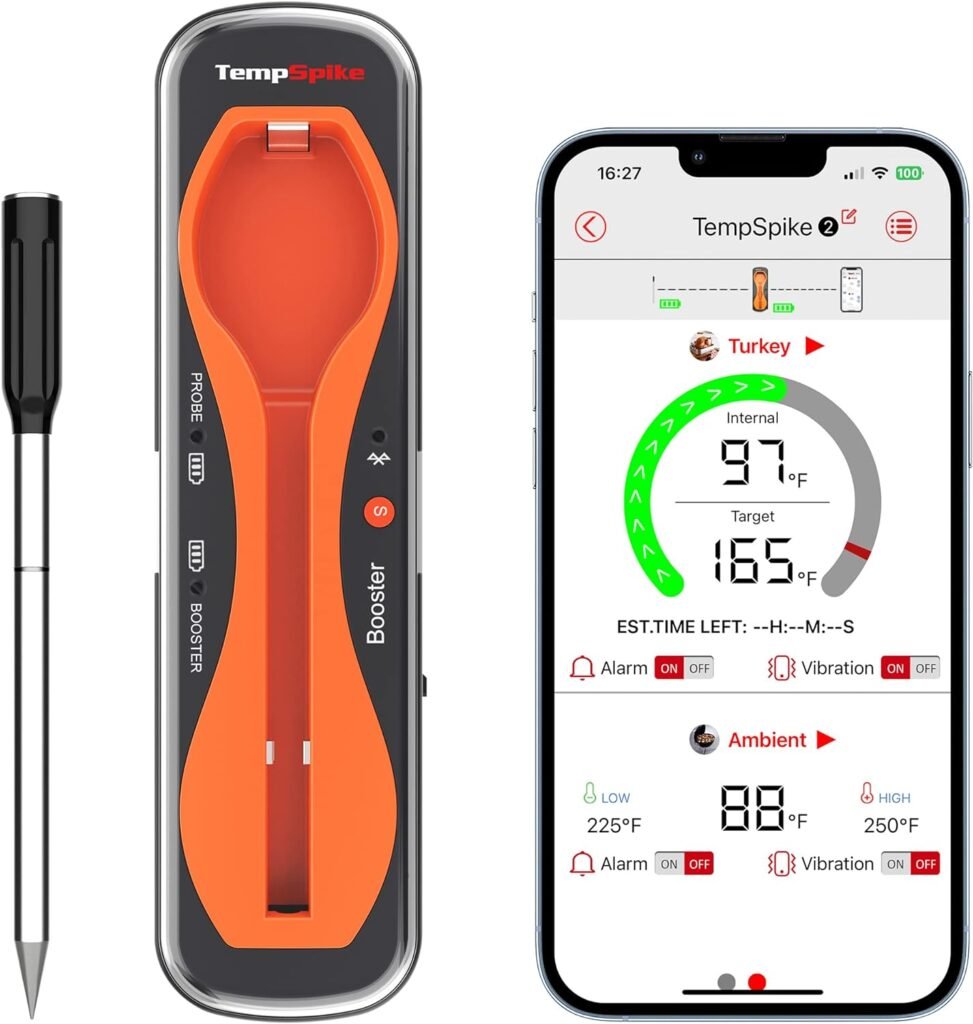 ThermoPro TempSpike 500 ft Wireless Meat Thermometer, Bluetooth Meat Thermometer for Turkey Beef Lamb, Meat Thermometer Digital Wireless for Rotisserie Sous Vide BBQ, Valentines Day Gifts for Him Her